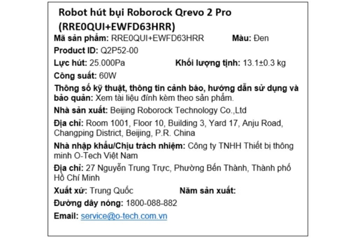 Robot hút bụi lau nhà Roborock Qrevo 2 Pro - Đen/Trắng